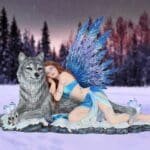 b1239d5-7.jpg A stunning winter fairy figurine — hand-painted resin wolf ornament with winged fairy companion. 34cm. Perfect fantasy gift for collectors.