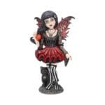Hazel — a gothic fairy figurine with black cat,pentagram & forbidden apple. Hand-painted resin,16cm. The perfect dark fantasy gift for collectors.