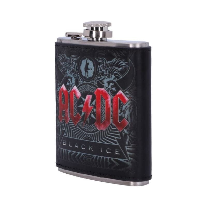 AC/DC hip flask,AC/DC Black Ice hip flask,officially licensed AC/DC gift,rock band hip flask UK,music fan hip flask,AC/DC festival accessory,band merchandise hip flask