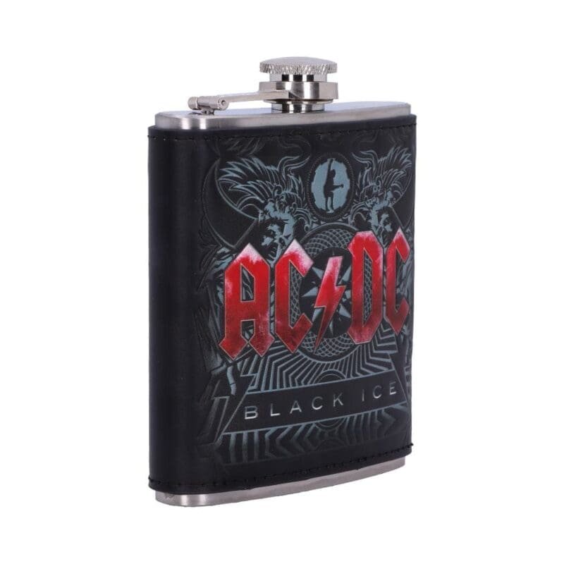AC/DC hip flask,AC/DC Black Ice hip flask,officially licensed AC/DC gift,rock band hip flask UK,music fan hip flask,AC/DC festival accessory,band merchandise hip flask