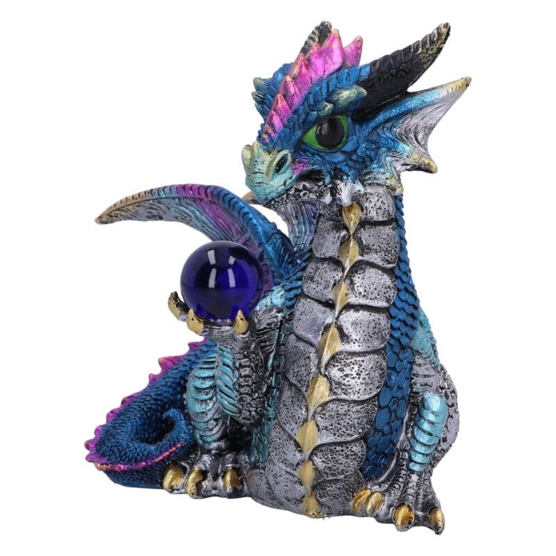 Orb Hoard Blue Dragon Figurine,Fantasy Dragon Ornament,Dragon Collectible Figurine,Alternative Home Décor Dragon,Blue Orb Dragon