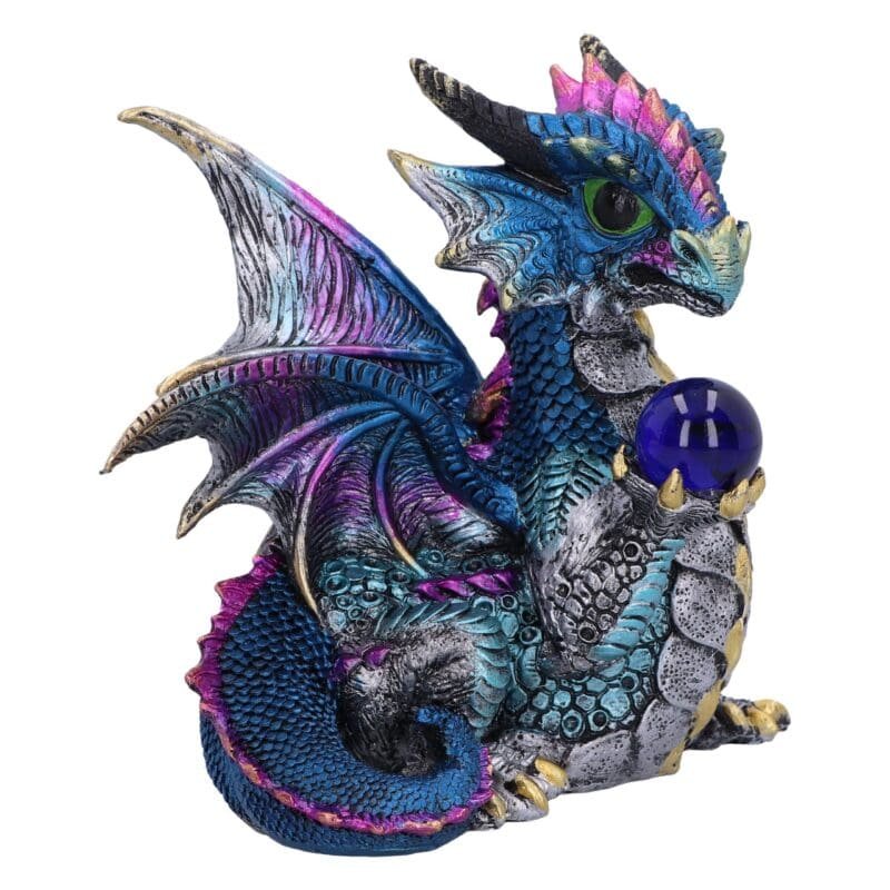 Orb Hoard Blue Dragon Figurine,Fantasy Dragon Ornament,Dragon Collectible Figurine,Alternative Home Décor Dragon,Blue Orb Dragon