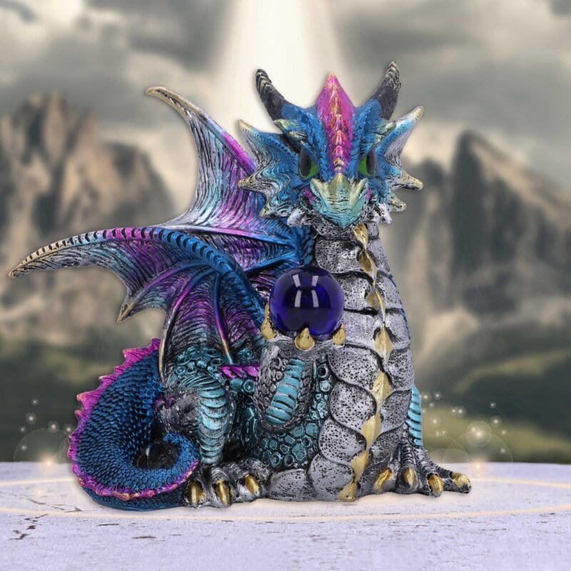 Orb Hoard Blue Dragon Figurine,Fantasy Dragon Ornament,Dragon Collectible Figurine,Alternative Home Décor Dragon,Blue Orb Dragon