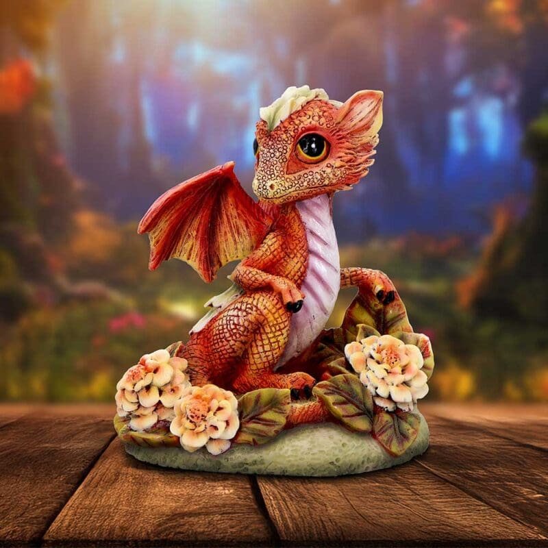 Marigold Flower Dragon Figurine,Fantasy Collectible Statue,Whimsical Home Decor,Dragon Art Sculpture,Gift for Fantasy Lovers