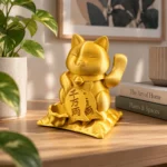 Golden lucky cat figurine on desk
