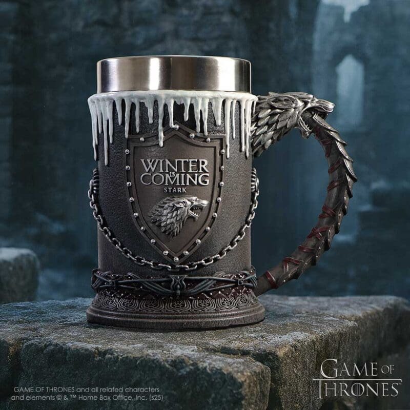 Official Game of Thrones Mug,House Stark Collectible,Winter is Coming Gift,Direwolf Fantasy Drinkware,Westeros Barware Decor