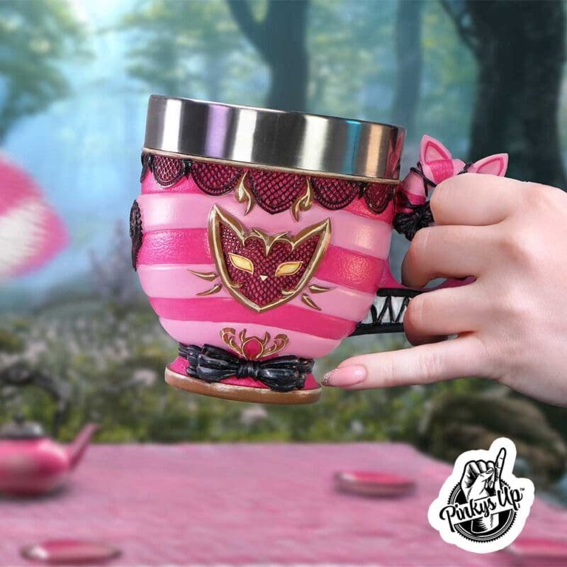 Cheshire Cat Mug,Alice in Wonderland Gift,Nemesis Now Pinkys Up,Collectible Character Teacup,Sculpted Tail Handle Cup