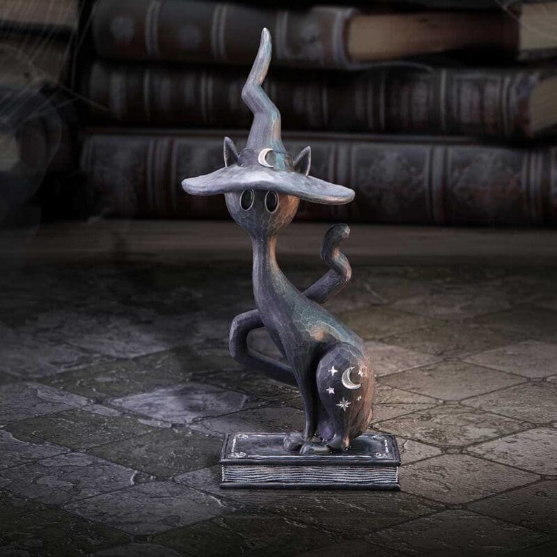 Enchant Spell Cat,Gothic Halloween Decoration,Witchcraft Familiar Statue,Witchy Black Cat Figurine,Mystical Cat Lover Gift