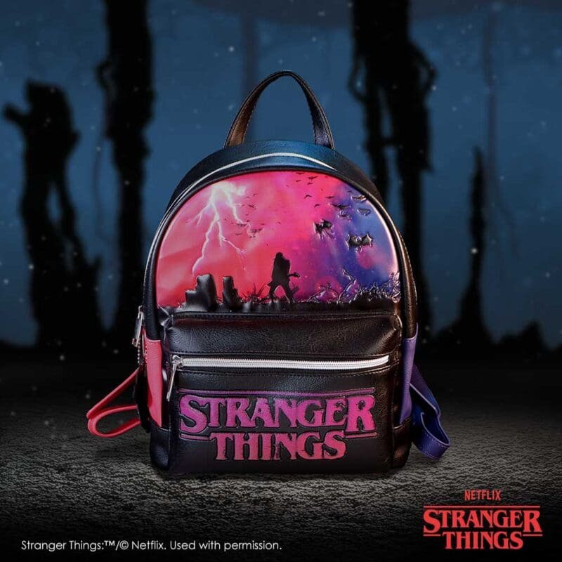 Stranger Things Backpack,Eddie Munson Merchandise,Upside Down School Bag,Official Netflix Rucksack,Demobat Zip Accessory