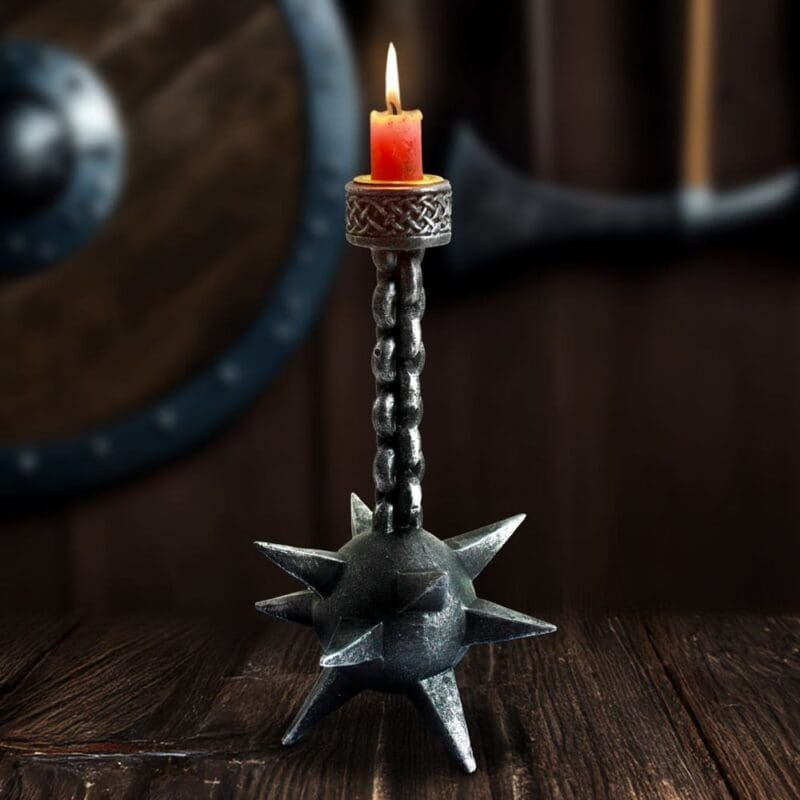 Gothic Candle Holder,Nemesis Now Decor,Medieval Weapon Ornament,Meteor Hammer Candlestick,Spiked Ball and Chain Decor