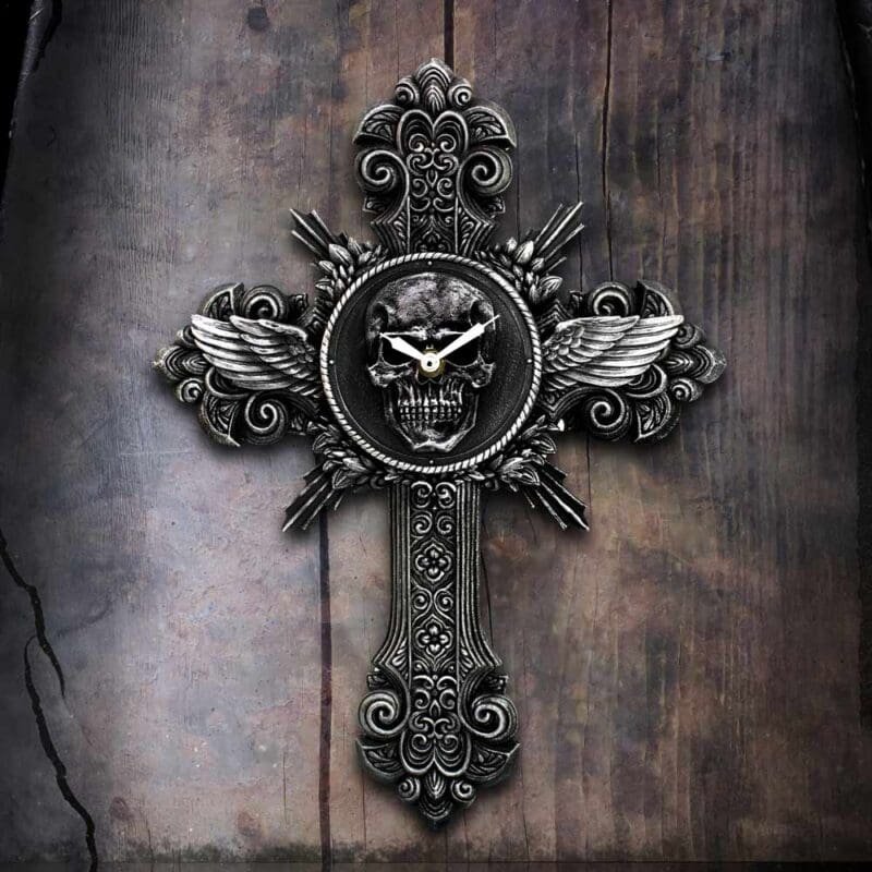 Memento Horas Clock,Gothic wall clock,Nemesis Now timepiece,Skull cross clock,Gothic home decor