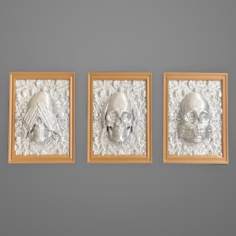 Three Wise Skulls,Gothic Home Decor,Skull Wall Art,Hear See Speak No Evil Skulls