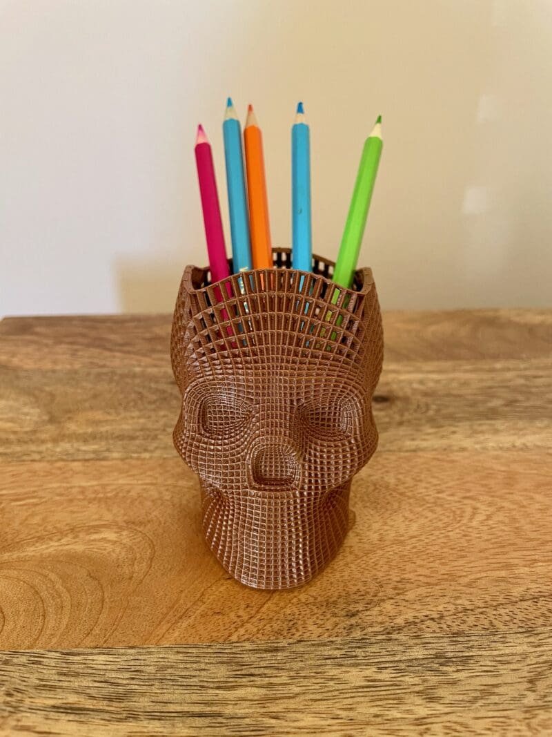 Skull Pen Holder,Gothic Desk Decor,Makeup Brush Holder,3D Printed Office Gift,Geometric Skull Planter