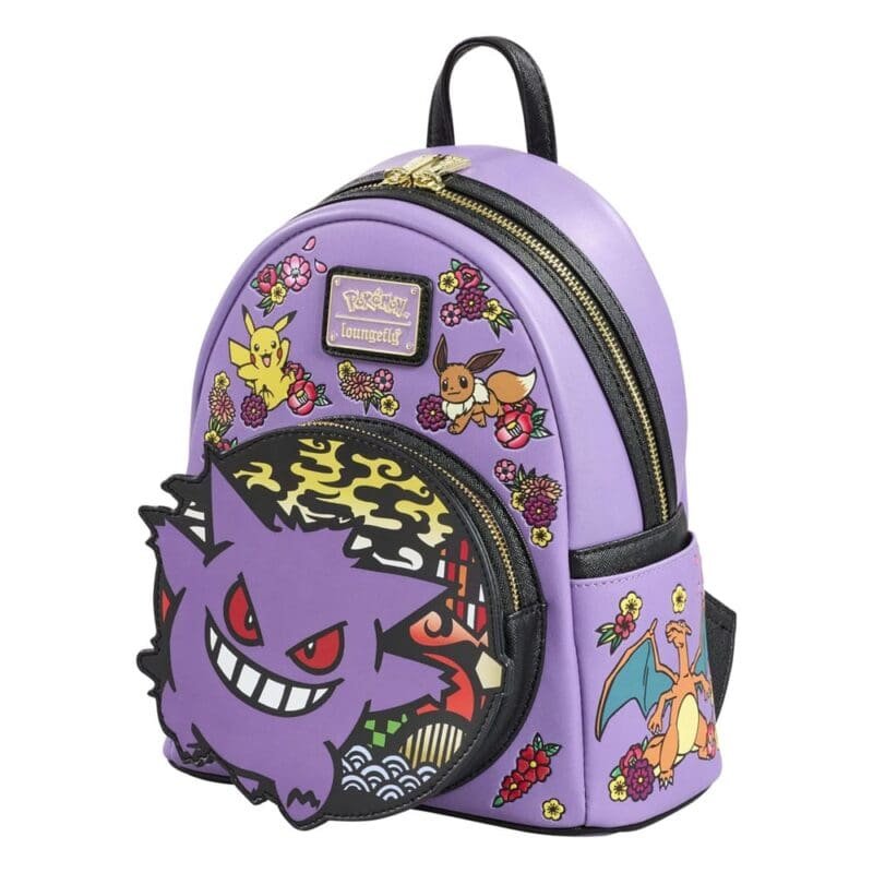 Gengar Loungefly Mini Backpack,Wagara Embroidered Design,Pokémon Ghost Type Bag,Faux Leather Mini Backpack,Collector's Gift