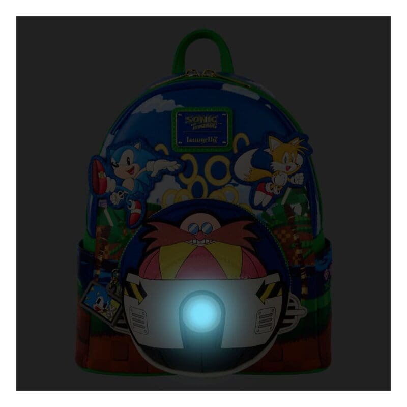 Loungefly Sonic the Hedgehog Mini Backpack,Sega Classic Cosplay,Vegan Leather Bag,GeekCore Gaming Accessory,Collectible Plush Backpack