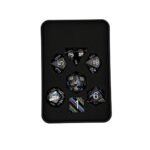 Metal Strata Black Rainbow poly dice set