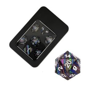 Metal Strata Black Rainbow poly dice set