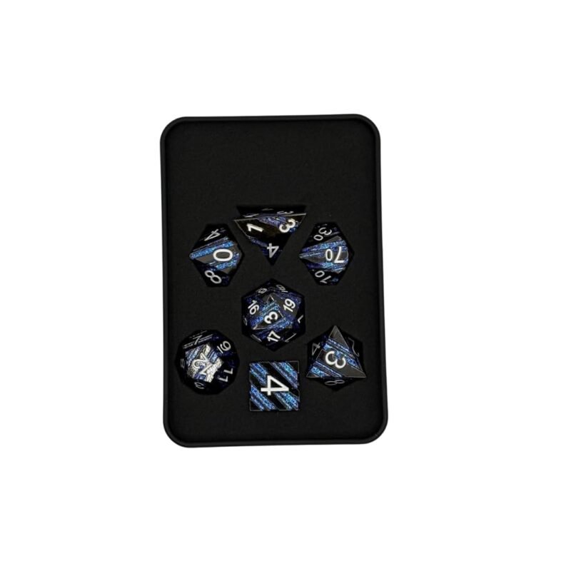 Metal Strata Black & Blue poly dice set