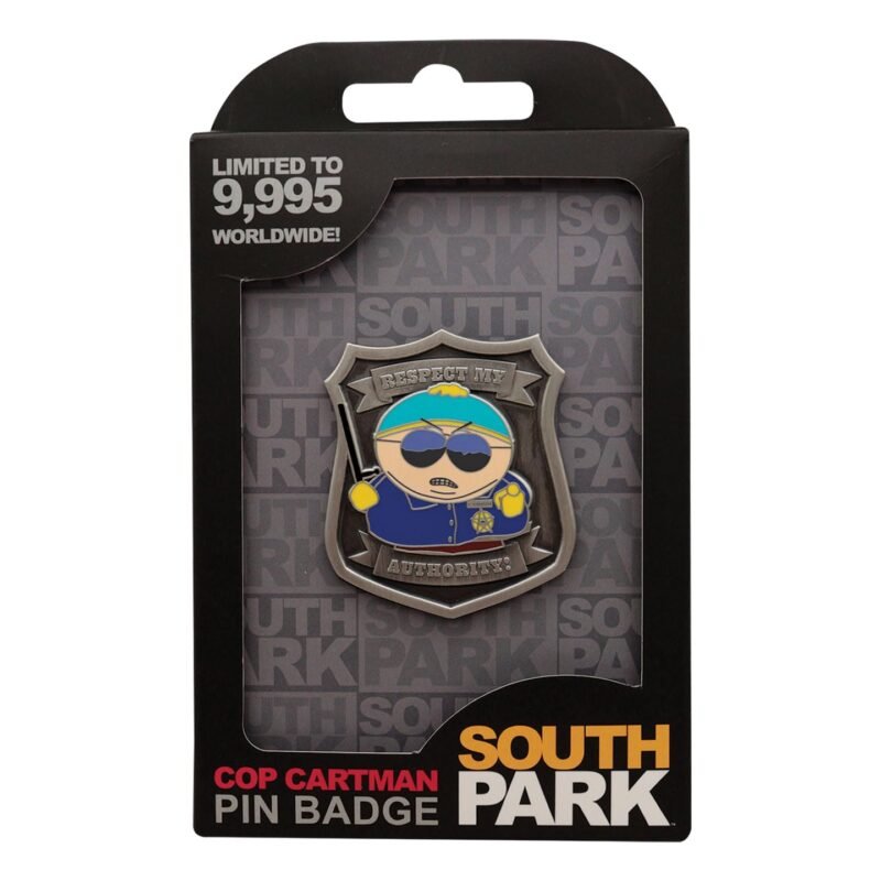 South Park Cartman pin badge,South Park pin badge UK,Cartman police pin badge,officially licensed South Park merchandise,Cartman collectible UK,South Park gifts UK,individually numbered pin badge,Cartman police costume collectible,South Park merchandise UK