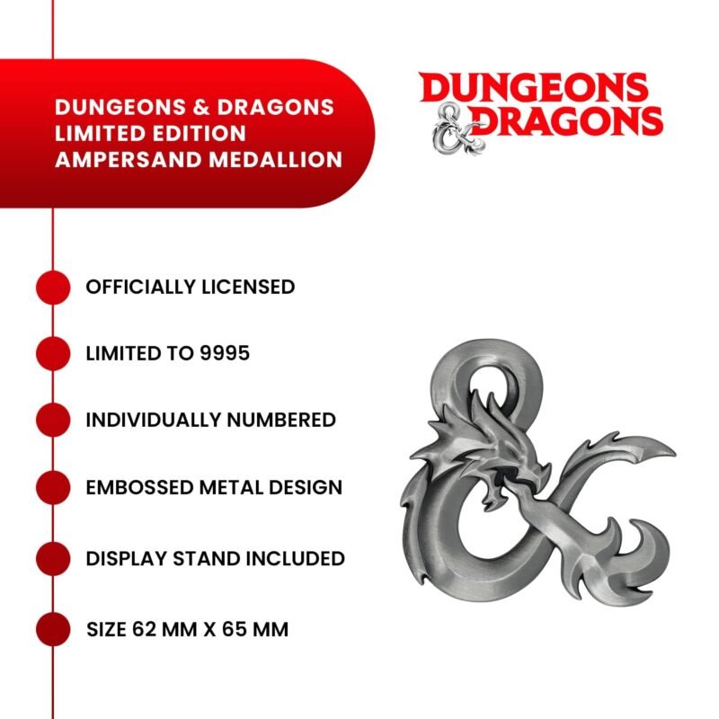 Dungeons and Dragons metal medallion,D&D ampersand medallion,Dungeons and Dragons gift for Dungeon Master,DnD collector's gift UK,official D&D merchandise UK,Dungeon Master gift ideas,D&D limited edition collectible,DnD metal medallion,Dungeons and Dragons jewellery,tabletop gaming gifts UK,D&D memorabilia UK,official Dungeons and Dragons merch