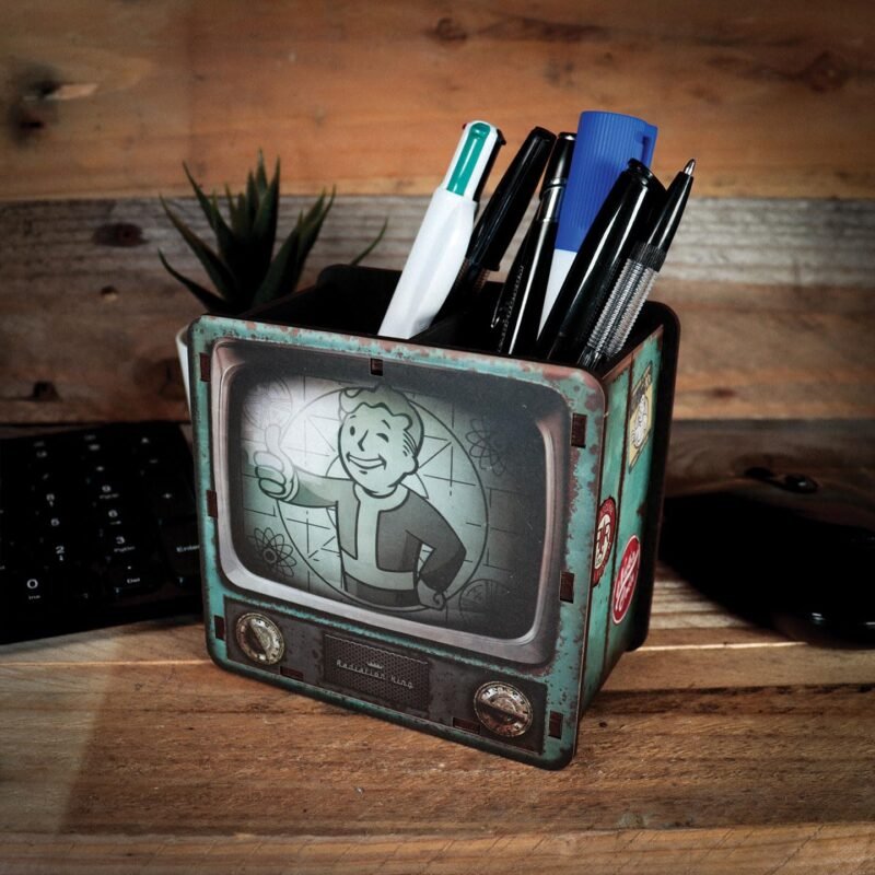 fallout desk tidy,vault boy pen holder,fallout gaming desk accessories,fanatik fallout desk organiser,fallout merchandise UK,fallout themed desk organiser gift