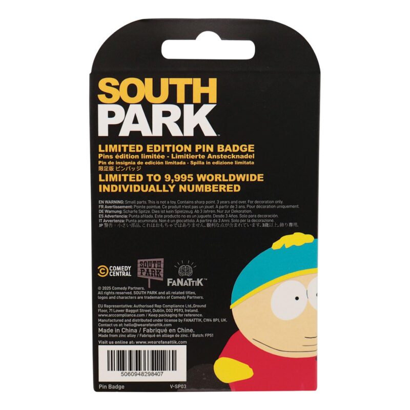 South Park Cartman pin badge,South Park pin badge UK,Cartman police pin badge,officially licensed South Park merchandise,Cartman collectible UK,South Park gifts UK,individually numbered pin badge,Cartman police costume collectible,South Park merchandise UK