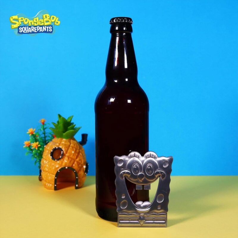 SpongeBob SquarePants bottle opener,SpongeBob bottle opener UK,SpongeBob gifts for adults,SpongeBob kitchen accessories,novelty bottle opener UK,magnetic bottle opener fridge,SpongeBob bar accessories,SpongeBob merchandise UK,funny bottle opener gift UK,retro cartoon gifts UK
