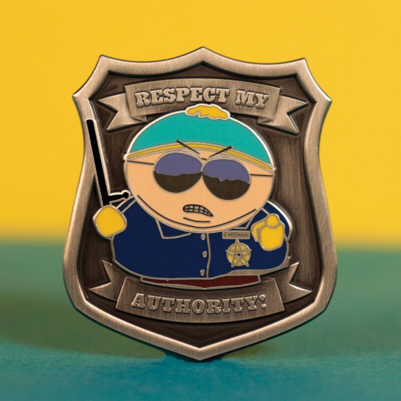 South Park Cartman pin badge,South Park pin badge UK,Cartman police pin badge,officially licensed South Park merchandise,Cartman collectible UK,South Park gifts UK,individually numbered pin badge,Cartman police costume collectible,South Park merchandise UK