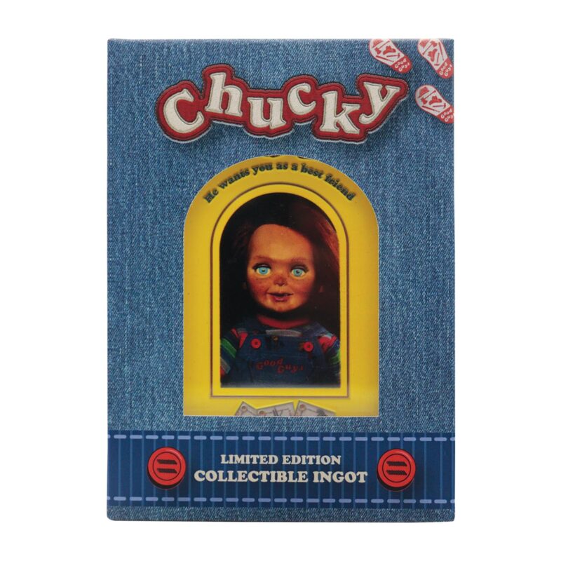 Chucky limited edition metal collectible,Chucky collectible UK,officially licensed Chucky merchandise,Chucky horror gift UK,limited edition horror collectible,Child's Play memorabilia UK,Chucky spell card collectible,horror movie gifts UK,Chucky fan gift,Chucky gift for horror fans,limited edition horror merch,slasher movie collectible UK