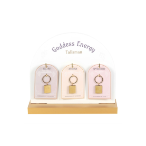 Set of 24 Goddess Talisman Keyrings on Display