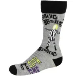 beetlejuice socks adult grey its showtime side view Beetlejuice socks with text