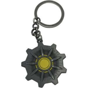 Gear-shaped metal keychain fob