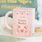 I Love Books pink book shaped ceramic mug
