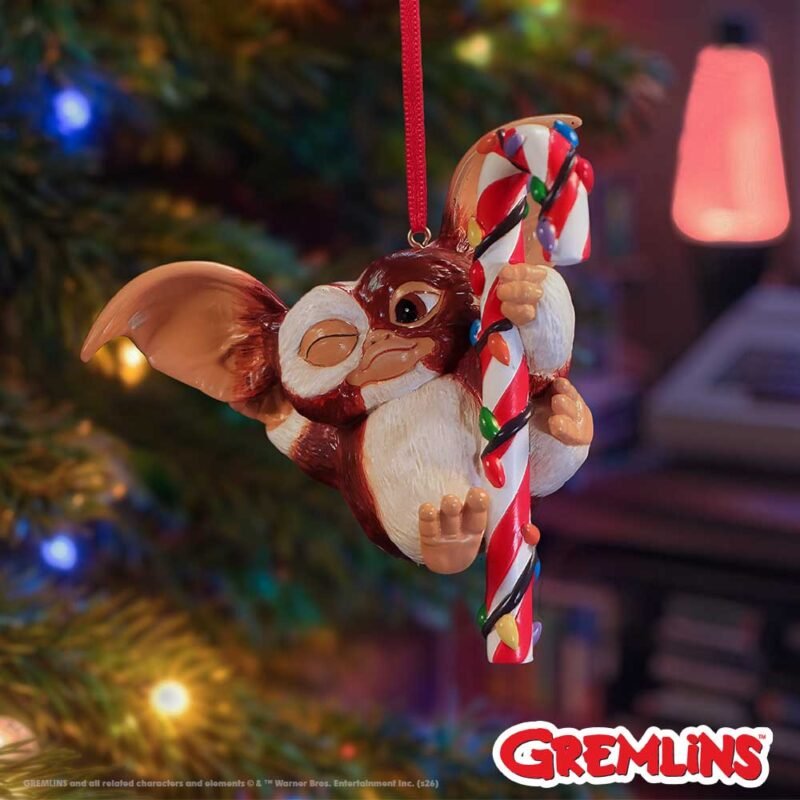 Gremlin ornament on candy cane