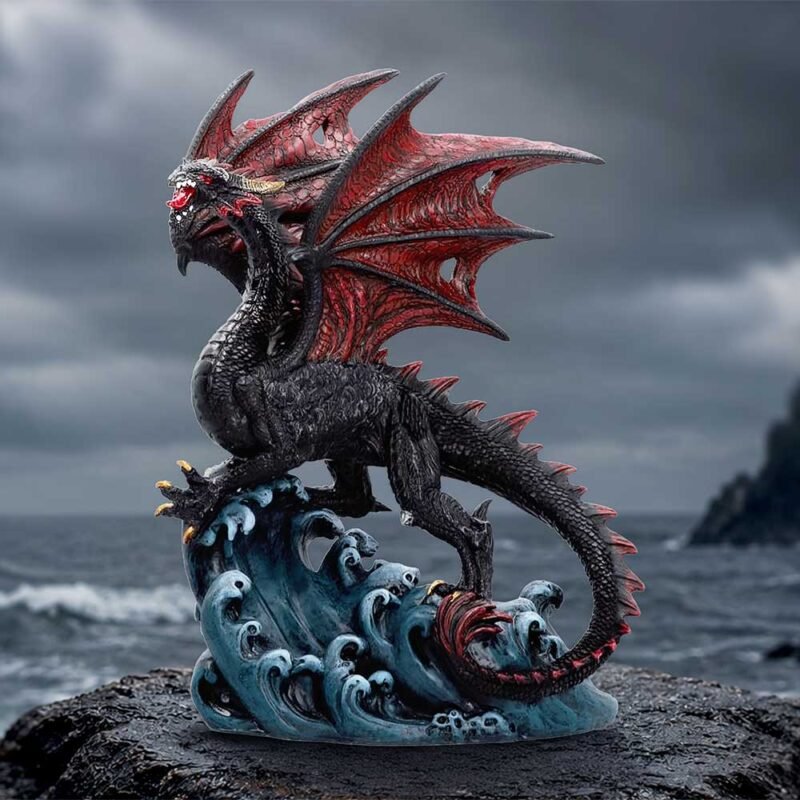 Black dragon on ocean waves