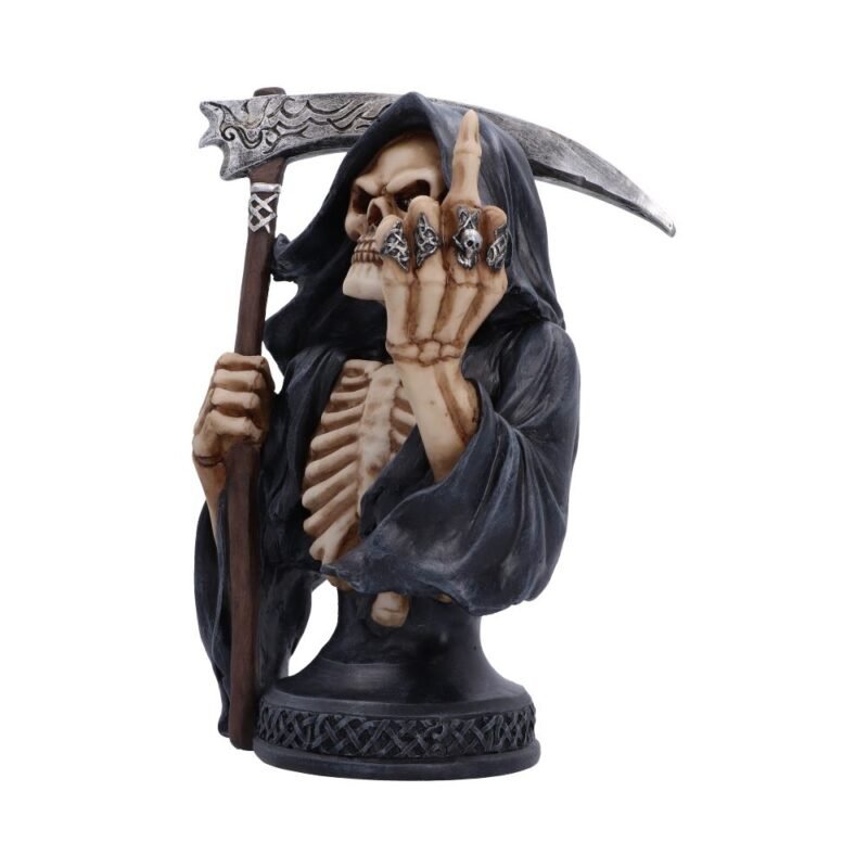 Grim reaper statue with scythe