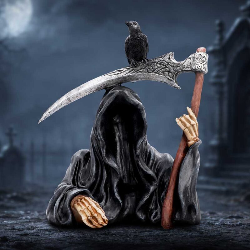 Grim Reaper statue with raven