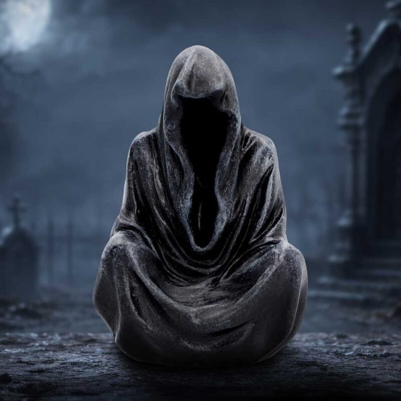 Grim reaper statue in graveyard