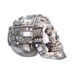 Steampunk metallic skull with circuits.